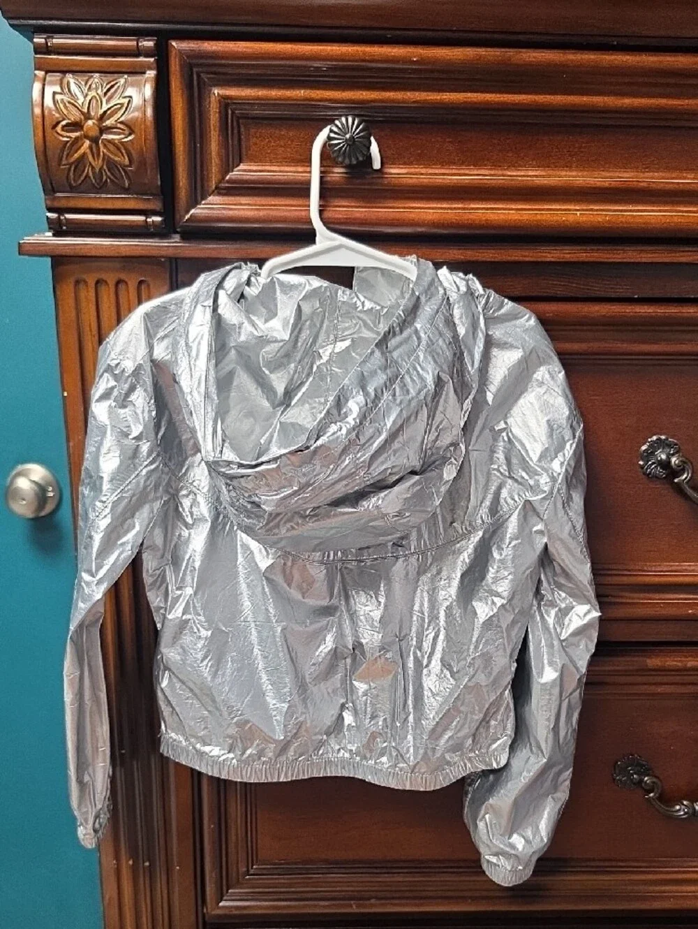 Nike Kids Silver Metallic Hooded Rain Jacket